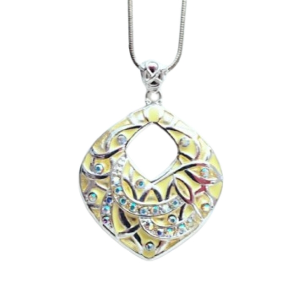 Absolutely Gorgeous Enamel/AB Crystal Rhinestones Pendant On Silver Chain - Picture 1 of 7
